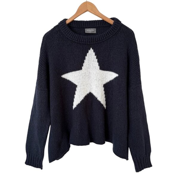 Wooden Ships Navy Blue White Star Wool Mohair Blend Boxy Sweater Size S/M - Picture 1 of 7